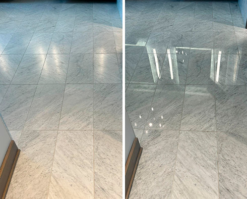 Marble Floor Before and After a Stone Cleaning in Harrison