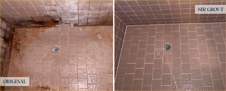 Ceramic Tile Shower Before and After a Tile Cleaning in Pleasantville