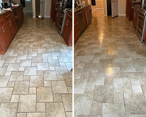 Floor Before and After a Grout Cleaning in Briarcliff Manor, NY