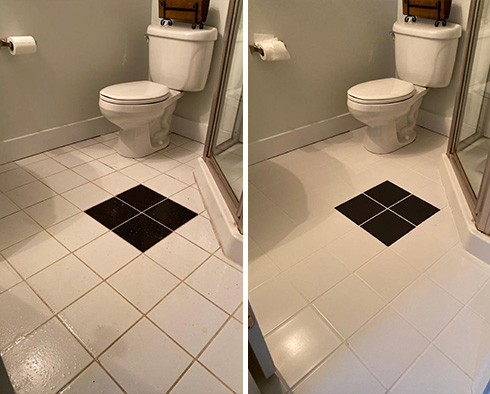Bathroom Floor Before and After Scarsdale Grout Sealing Service