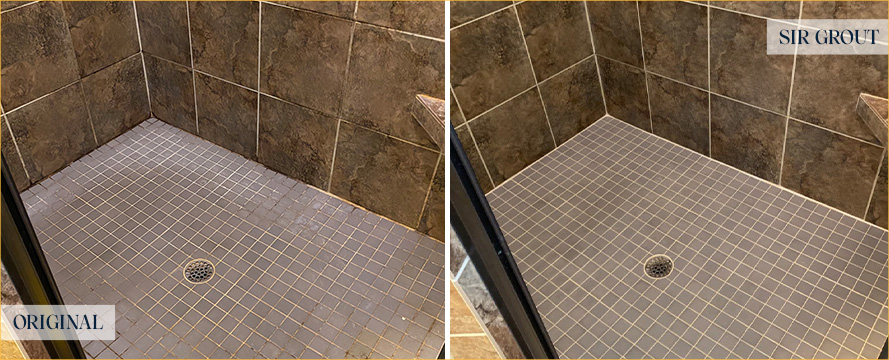Shower Floor Before and After Our Bronxville Tile and Grout Cleaners Work