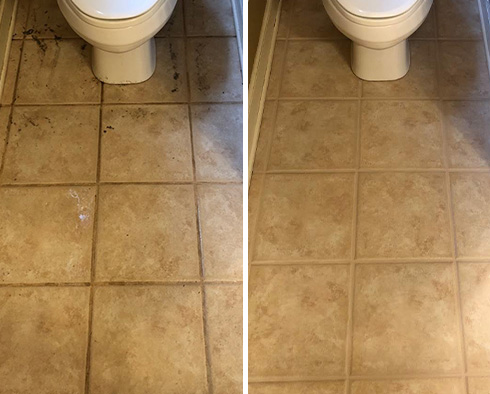 Bathroom Floor Before and After a Grout Sealing in White Plains