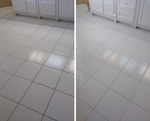 Floor Before and After a Grout Sealing in Pelham, NY
