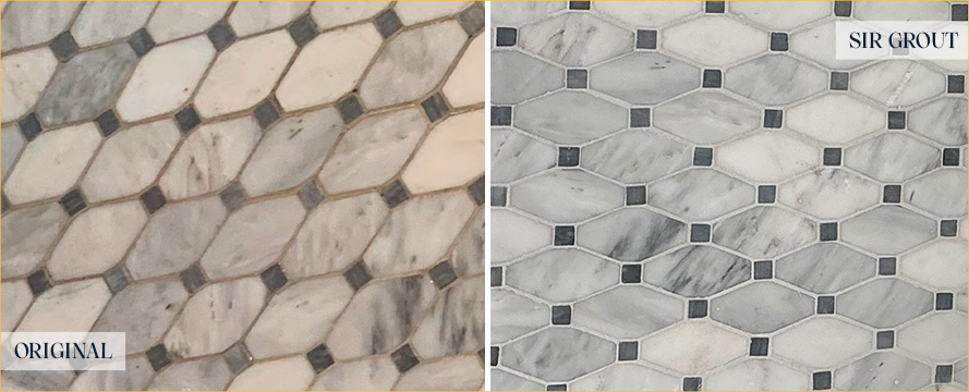 Bathroom Floor Before and After a Stone Cleaning in Chappaqua, NY