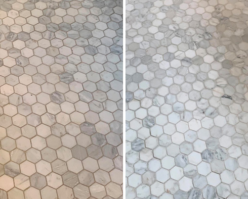 Floor Before and After a Stone Cleaning in New Rochelle, NY