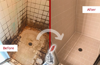 Sir Grout Caulked this Bathroom Grout to Prevent Water Damage Before and After Picture of a Bathroom Grout Caulking Service