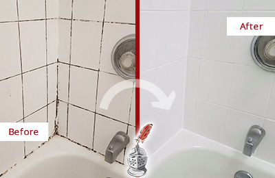 Before and After Picture of a Valhalla Tub Caulked to Remove and Avoid Mold