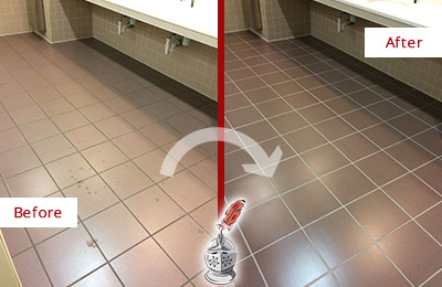 Sir Grout Seals this Pelham Restroom to Help Protect Against Scratches Before and After Picture of a Pelham Restroom Sealed to Help Protect Against Scratches