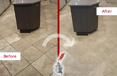 Before and After Picture of a Croton Falls Kitchen Floor Cleaned to Remove Stains