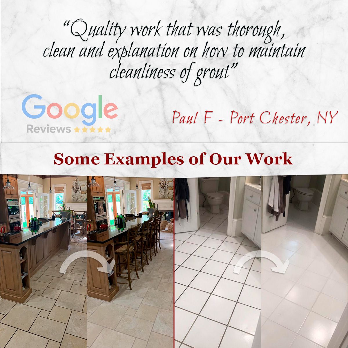 Quality work that was thorough, clean and explanation on how to maintain cleanliness of grout